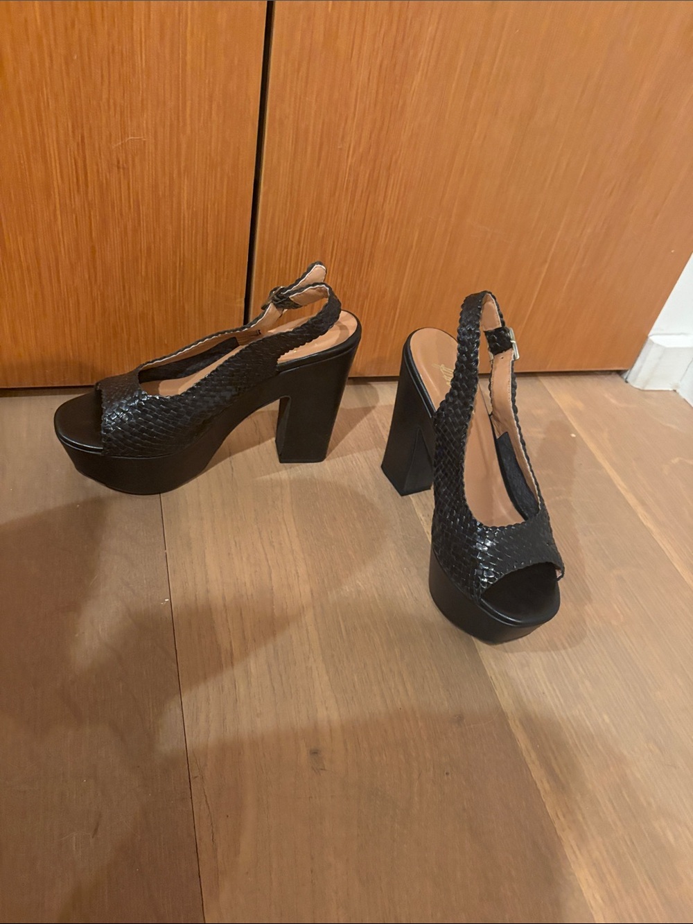 Black Peep-Toe Platform Slingback Heels